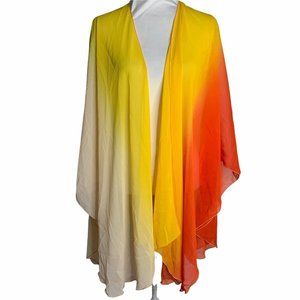 Chicos Ombre Shawl Wrap Scarf One Size Yellow Crinkle Chiffon Sheer Rolled Hem